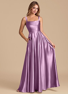 Azazie Shaude Bridesmaid Dresses Wisteria A-Line Pleated Metallic Satin Dress image3