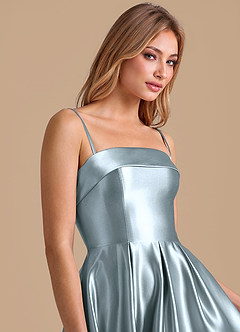Azazie Lucienne Bridesmaid Dresses Dusty Blue A-Line Pleated Metallic Satin Dress image7