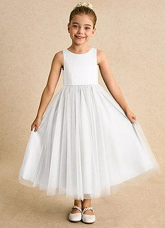 Azazie Solia Abiti da Ragazza di Fiori Abito Principessa in Tulle Fiocco Bianco image2