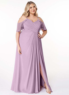 Azazie Dakota Bridesmaid Dresses Wisteria A-Line V-Neck Pleated Chiffon Dress image11
