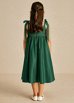 Azazie Chelsie Flower Girl Dresses Dark Green A-Line Bow Matte Satin Dress image2