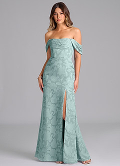 Azazie Saige Bridesmaid Dresses Mist A-Line Off the Shoulder Floral Burnout Convertible Dress image1