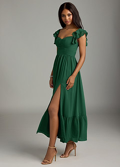 Azazie Anaya Bridesmaid Dresses Dark Green A-Line Pleated Chiffon Dress image4