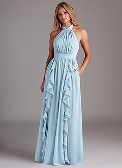 Azazie Avary Bridesmaid Dresses Sky Blue A-Line Pleated Chiffon Dress image4