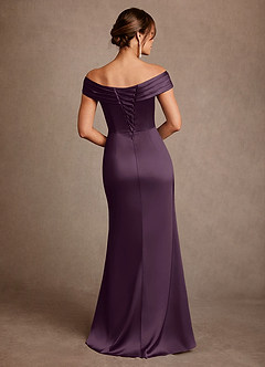 Azazie Bedford Mother of the Bride Dresses Plum Sheath Pleated Stretch Satin Dress image3