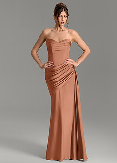 Azazie Zorah Abiti da Damigella Abito Convertibile Sirena in Raso Elasticizzato Corsetto Bronzo image1