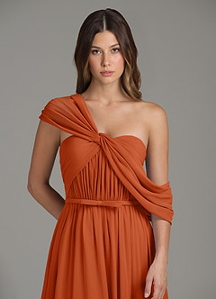 Azazie Nyah Bridesmaid Dresses Burnt Orange A-Line Off the Shoulder Chiffon Dress image7