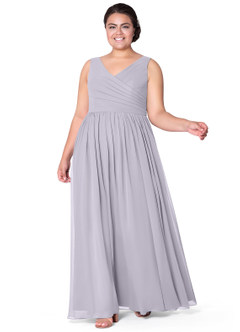 Azazie Keyla Robes de demoiselle d'honneur Robe Trapèze en Mousseline de soie Col V plissé Brume image35