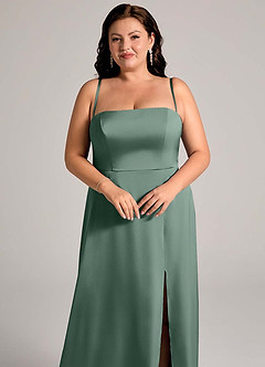 Azazie Wren Bridesmaid Dresses Eucalyptus A-Line Strapless Stretch Satin Convertible Dress image13