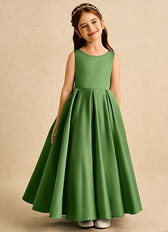 Azazie Pepper Flower Girl Dresses Basil A-Line Pleated Matte Satin Dress image2