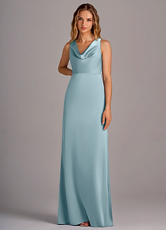 Azazie Wrenlee Bridesmaid Dresses Moody Blue A-Line Stretch Satin Dress image6
