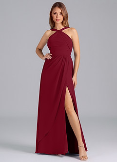Azazie Mianna Bridesmaid Dresses Burgundy A-Line Pleated Chiffon Dress image3