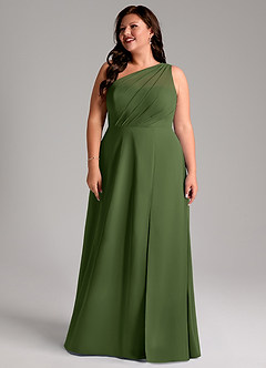 Azazie Phaedra Bridesmaid Dresses Olive A-Line One Shoulder Chiffon Dress image16