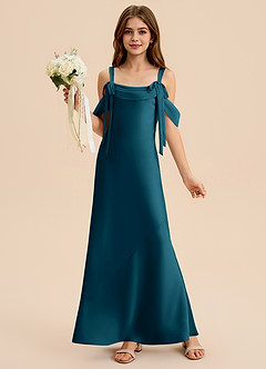 Azazie Bellalina Junior Ink Blue Mermaid Pleated Stretch Satin Dress image1