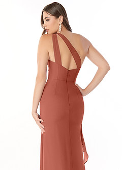 Azazie Maive Bridesmaid Dresses Clay Sheath Pleated Ruffle Chiffon Dress image6