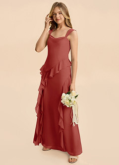 Azazie Sloane Junior Terracotta A-Line Sweetheart Neckline Chiffon Dress image4