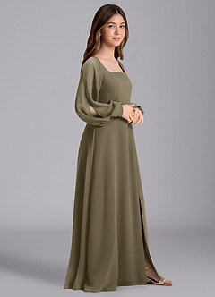 Azazie Bondi Junior Willow Green A-Line Blouson Chiffon Dress image4