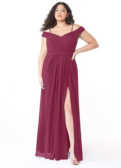 Azazie Audrianna Brautjungfernkleider Wandelbar A-Linie Schulterfrei gerafft Chiffon Kleid Maulbeerrot image7