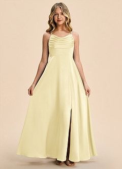 Azazie Gia Junior Robe Trapèze en Satin extensible Plissé Sorbet Citron image7