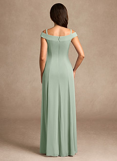 Azazie Ewa Mother of the Bride Dresses Dusty Sage A-Line Off the Shoulder Mesh Dress image8
