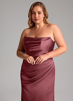 Azazie Leonis Bridesmaid Dresses Desert Rose Mermaid Pleated Stretch Satin Convertible Dress image11