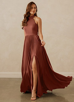 Christian Siriano Bridal for Azazie 1007 Robes de demoiselle d'honneur Robe Trapèze en Satin extensible Plissée Argile image3