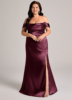 Azazie Saige Bridesmaid Dresses Cabernet Sheath Off the Shoulder Metallic Satin Convertible Dress image9