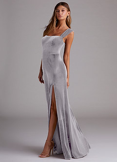 Azazie Junia Bridesmaid Dresses French Lilac Sheath Off the Shoulder Velvet Convertible Dress image5