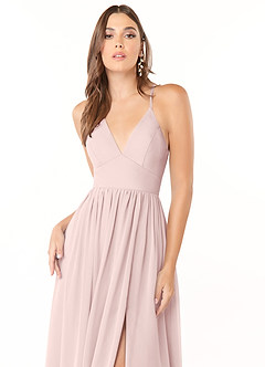 Azazie Aaida Bridesmaid Dresses Blushing Pink A-Line Corset Chiffon Dress image6