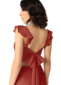 Azazie Everett Bridesmaid Dresses Terracotta A-Line V-neck Ruched Chiffon Dress image5