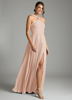 Azazie Afra Robes de demoiselle d'honneur Robe Trapèze en Mousseline de soie Plissée Rose Perle image3