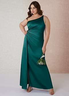 Azazie Mika Bridesmaid Dresses Peacock Sheath One Shoulder Stretch Satin Dress image8