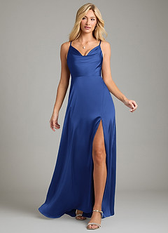Azazie Sarella Bridesmaid Dresses Royal Blue A-Line Pleated Stretch Satin Dress image6