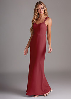 Azazie Denice Brautjungfernkleider Etui Gefaltet Chiffon Kleid Granatapfelrot image3