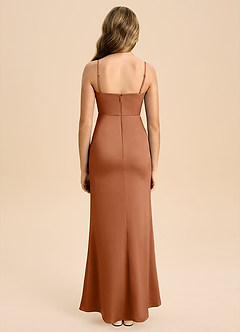 Azazie Buzzy Junior Copper Sheath Pleated Stretch Satin Dress image2