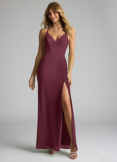 Azazie Becca Vestidos de damas de honor Vestido de Cabernet de Gasa de Corte Recto con Cuello en V image3
