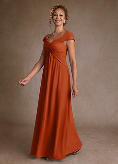 Azazie Myrtle vestidos de madre de la novia Vestido de Naranja Quemada de Gasa de Corte en A con Plisado image4