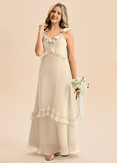 Azazie Tavie Junior Vestido de Champán de Gasa de Corte en A con Volante image1