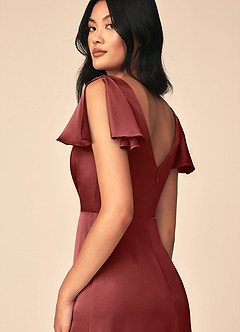 Azazie Soren Bridesmaid Dresses Terracotta A-Line Pleated Stretch Satin Dress image5