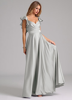 Azazie Leilani Bridesmaid Dresses Silver A-Line Ruched Stretch Satin Dress image4