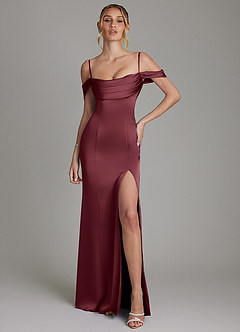 Azazie Nira Bridesmaid Dresses Merlot Mermaid Corset Stretch Satin Dress image4