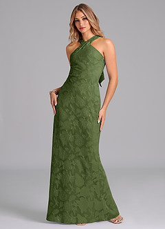 Azazie Doretta Bridesmaid Dresses Olive Mermaid Pleated Floral Burnout Dress image5