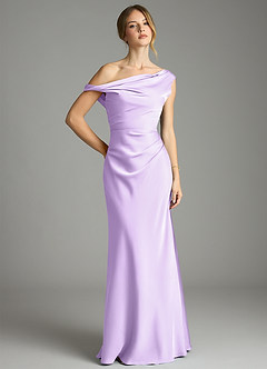 Azazie Emerson Bridesmaid Dresses Lilac Mermaid Off the Shoulder Stretch Satin Dress image1
