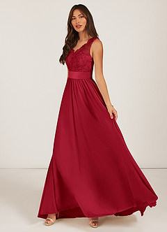 Azazie Gertrude Brautjungfernkleider A-Linie Spitze Chiffon Kleid Scharlachrot image6