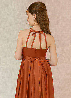 Azazie Arianthe Junior Burnt Orange A-Line with Pockets Matte Satin Dress image7