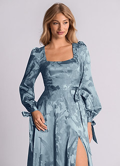 Azazie Leonia 신부 들러리 드레스 A라인 긴팔 자카드 바닥 길이 드레스 image2