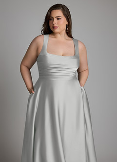 Azazie Azaria Vestidos de madrinha de casamento Vestido Prata de Cetim elástico de Linha A com Corpete image12