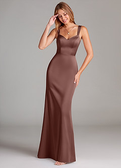 Azazie Denice Bridesmaid Dresses Espresso A-Line Pleated Stretch Satin Dress image1