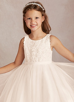 Azazie Calla Robe Demoiselle D'honneur Fillette Robe Princesse en Tulle Dentelle Albâtre Blanc image1