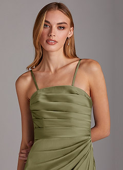 Azazie Lexie At-home Try On Dresses Agave Sheath Strapless Stretch Satin Convertible Dress image2